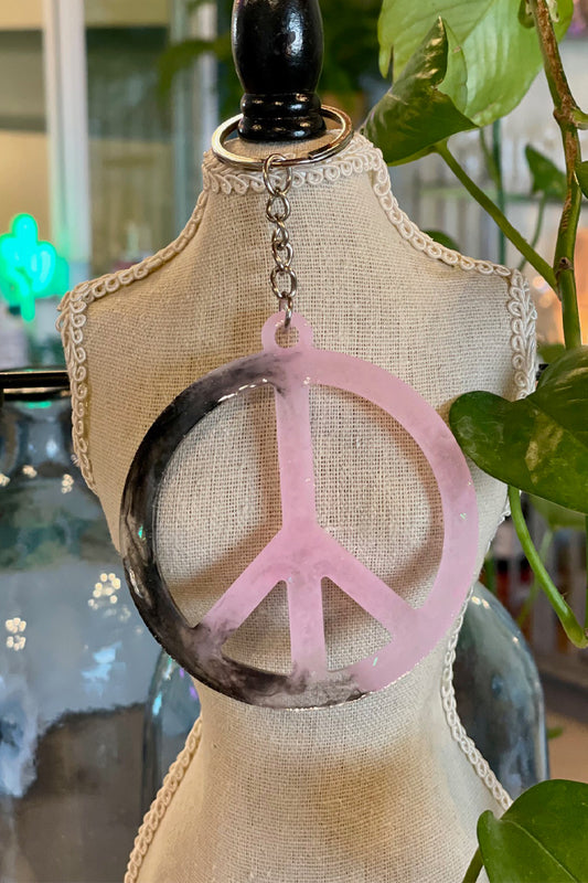 Black and Pink Peace Sign Keychain